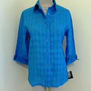 Sag Harbor size Small, linen Blouse NWT Turquoise